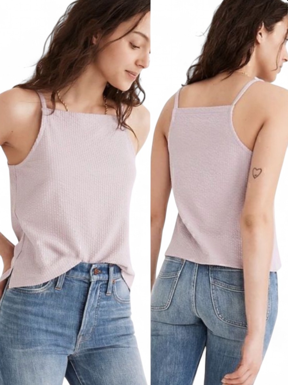 Madewell Seersucker Apron Textured Tank Top Lilac Med Square Neck Cotton Gauzy